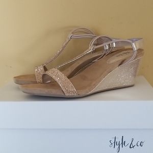 New. Never Worn.  Embellished Evening Wedge Sandal